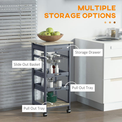 Grey Rolling Kitchen Island Cart - Storage Trolley
