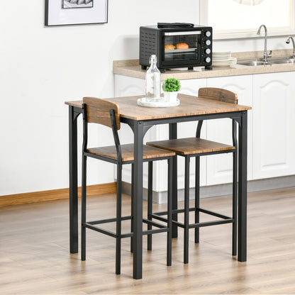 Rustic Brown 3-Piece Bar Table Set - Steel & Footrests for Dining Room