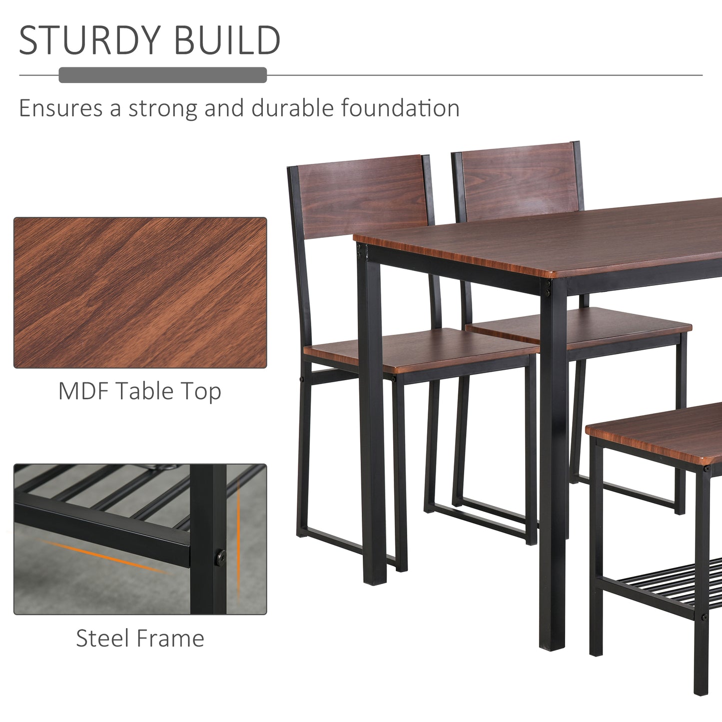 Rustic Brown 4 Piece Dining Table Set with Bench