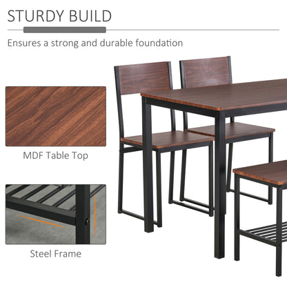 Rustic Brown 4 Piece Dining Table Set with Bench