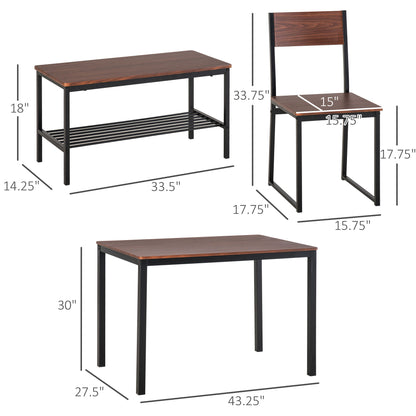 Rustic Brown 4 Piece Dining Table Set with Bench