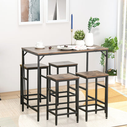 Rustic Brown Bar Table Set - 5 Piece Dining Table with 4 Stools for Dining Room