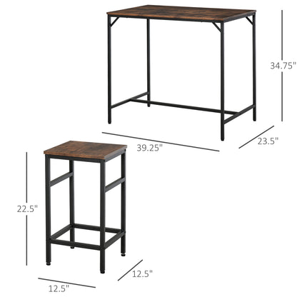 Rustic Brown Bar Table Set - 5 Piece Dining Table with 4 Stools for Dining Room