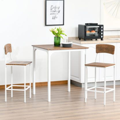 White Steel Bar Table Set - 3 Piece Dining Table with Stools for Dining Room