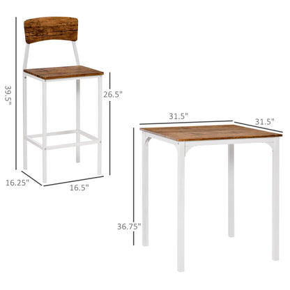 White Steel Bar Table Set - 3 Piece Dining Table with Stools for Dining Room