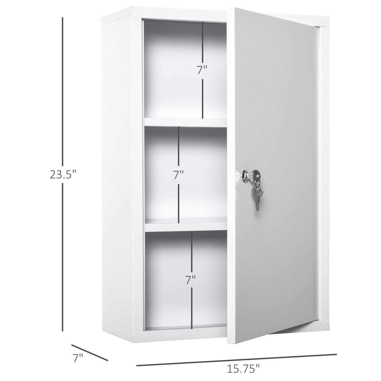 White Steel Wall Mount Medicine Cabinet - Lockable Storage for Living Room