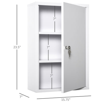 White Steel Wall Mount Medicine Cabinet - Lockable Storage for Living Room