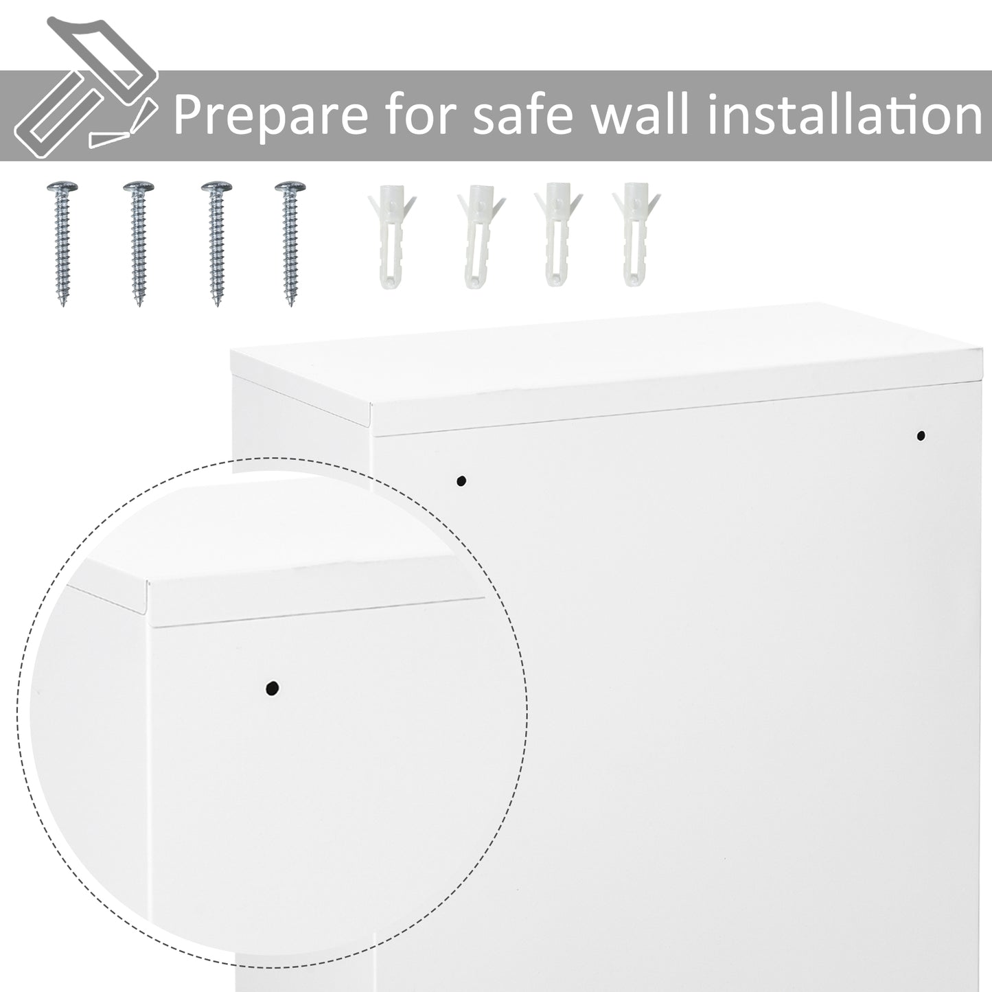 White Steel Wall Mount Medicine Cabinet - Lockable Storage for Living Room