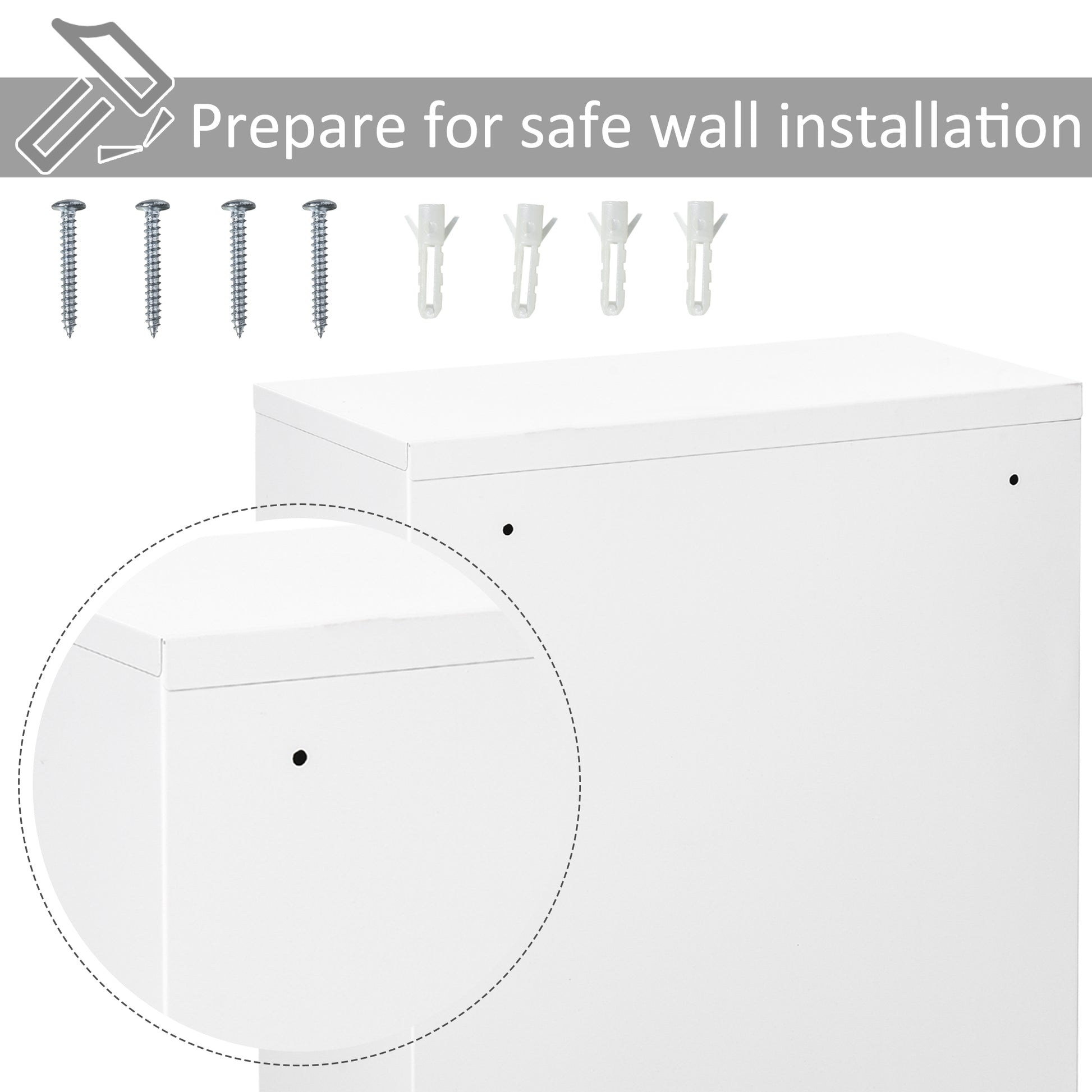 White Steel Wall Mount Medicine Cabinet - Lockable Storage for Living Room