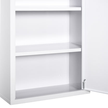 White Steel Wall Mount Medicine Cabinet - Lockable Storage for Living Room