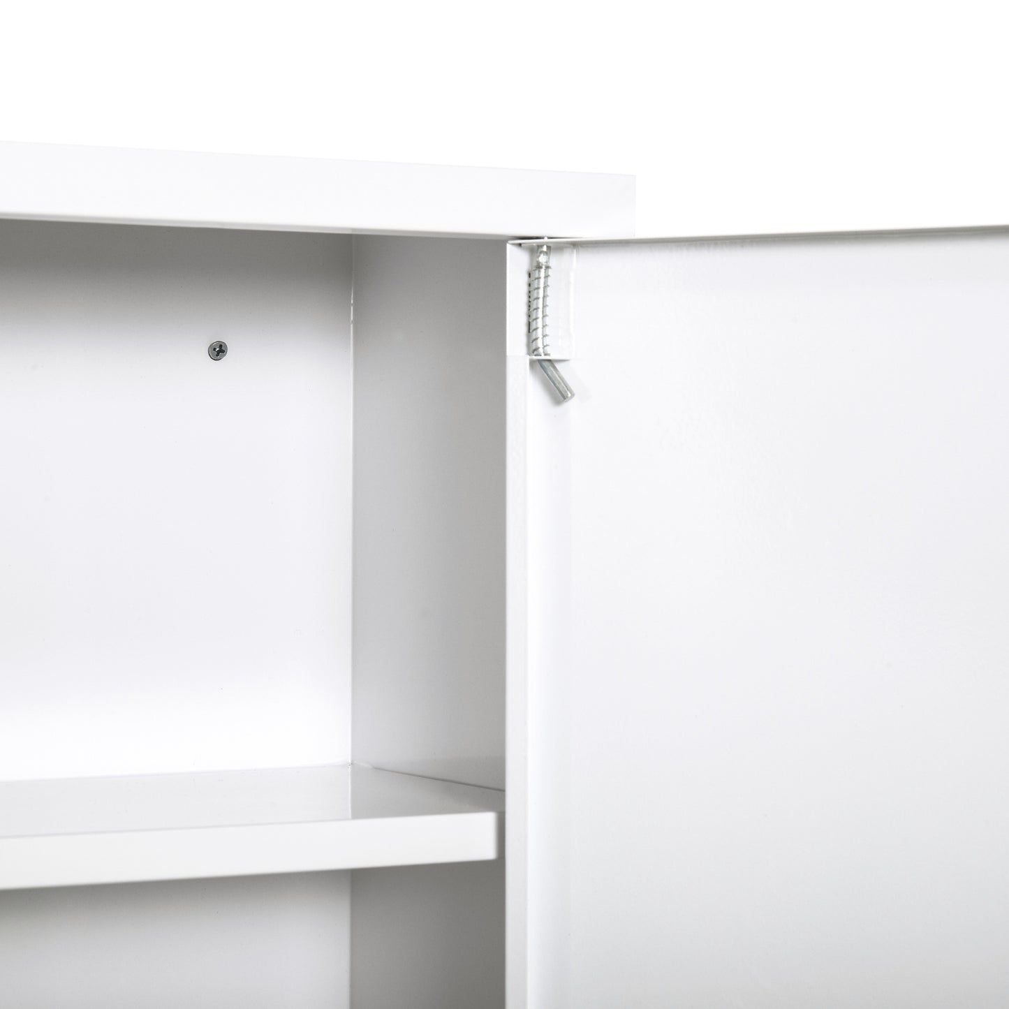 White Steel Wall Mount Medicine Cabinet - Lockable Storage for Living Room