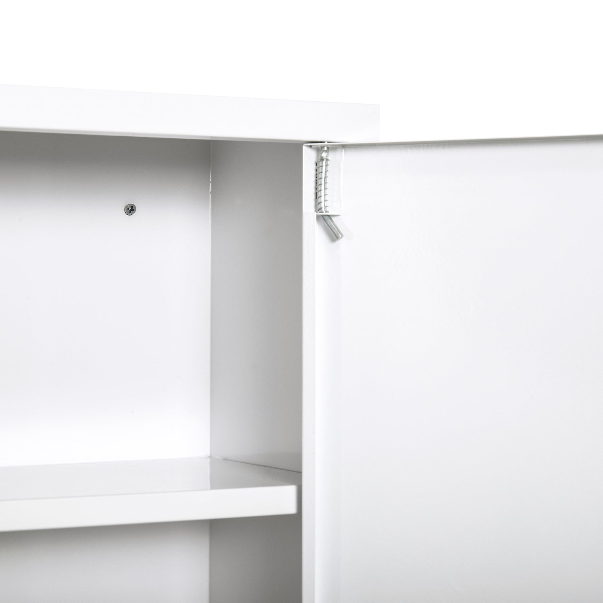 White Steel Wall Mount Medicine Cabinet - Lockable Storage for Living Room
