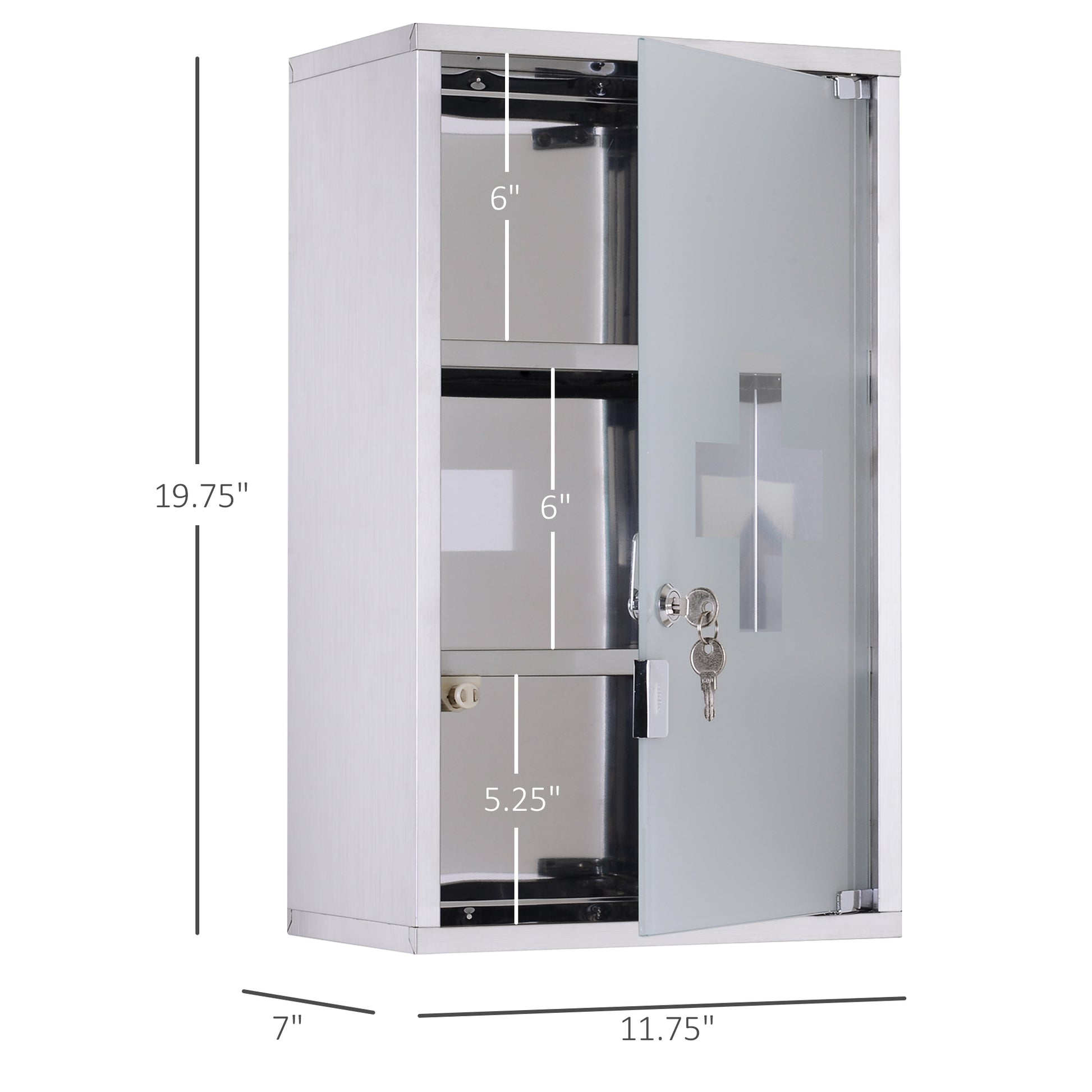 Locking Medicine Cabinet - Stainless Steel Storage, Silver