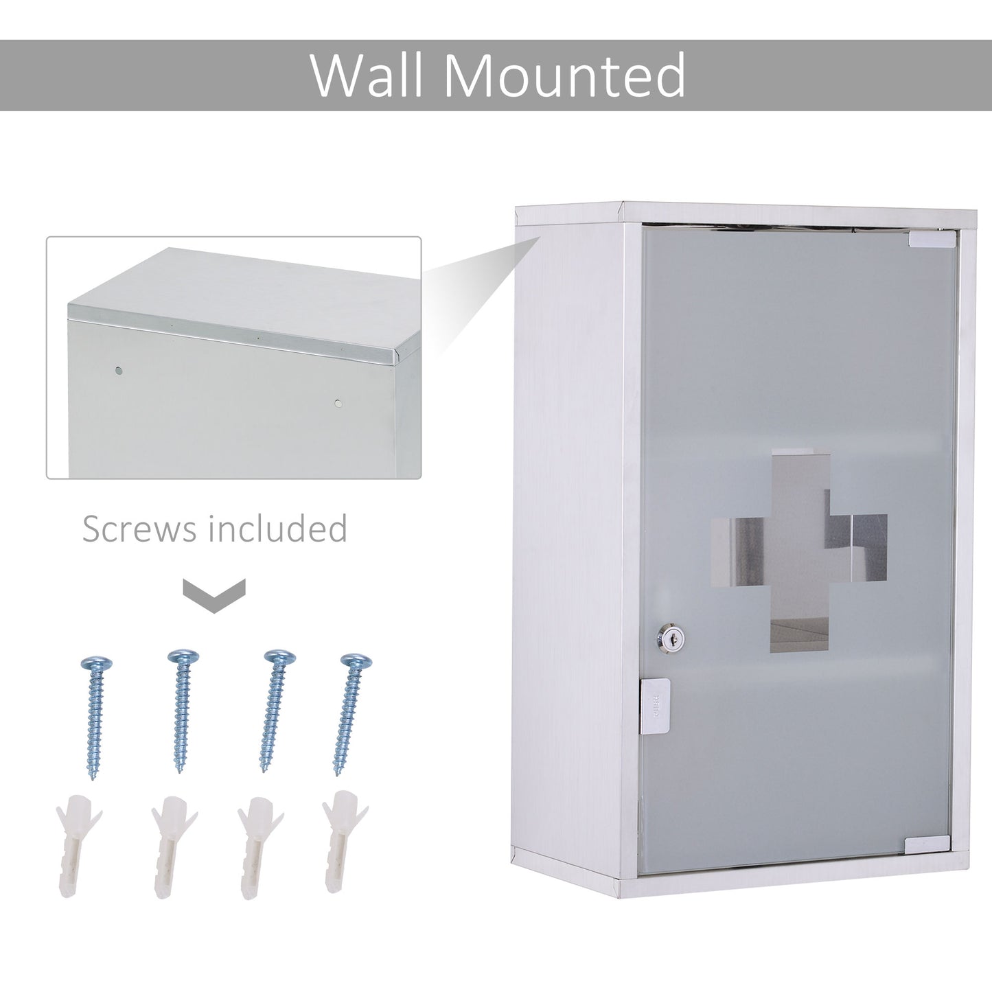 Locking Medicine Cabinet - Stainless Steel Storage, Silver