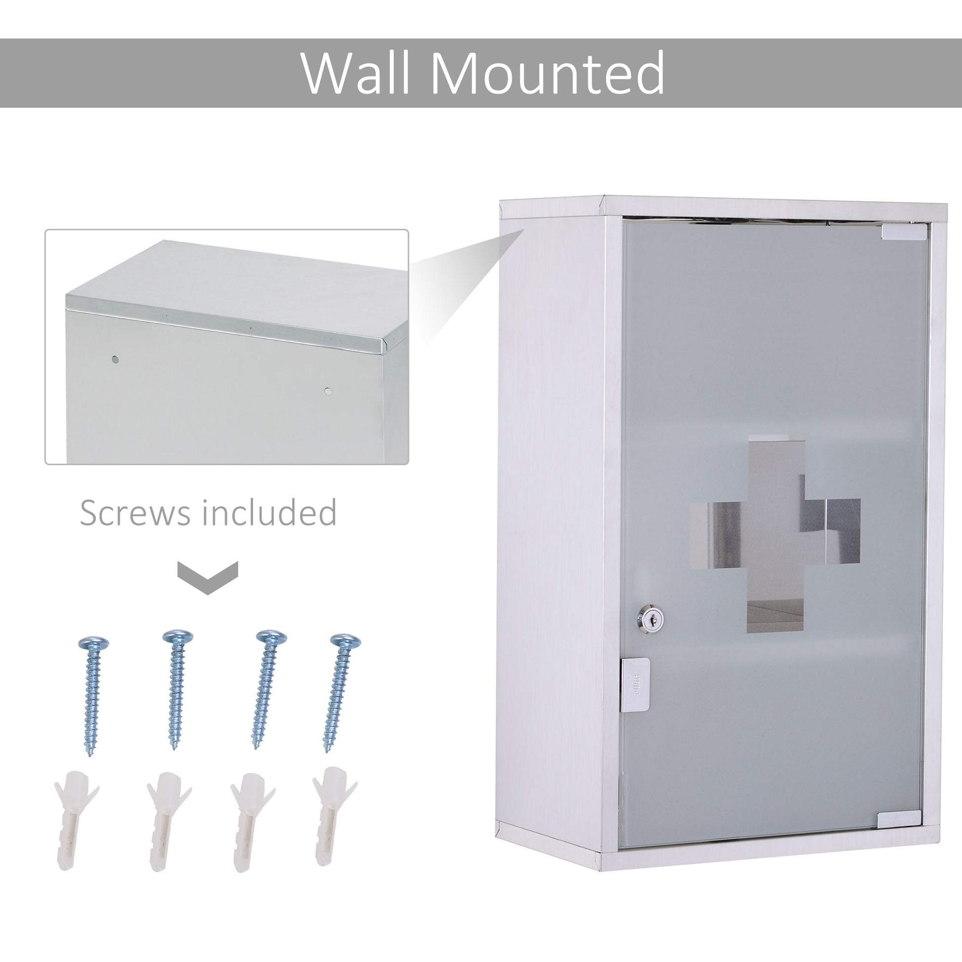 Locking Medicine Cabinet - Stainless Steel Storage, Silver
