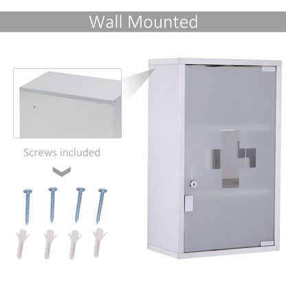 Locking Medicine Cabinet - Stainless Steel Storage, Silver
