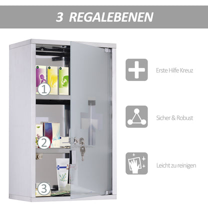 Locking Medicine Cabinet - Stainless Steel Storage, Silver