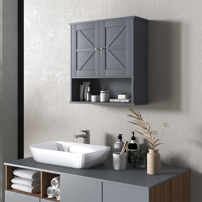 Gray Farmhouse Bathroom Wall Cabinet - Storage & Open Shelf for Living Room