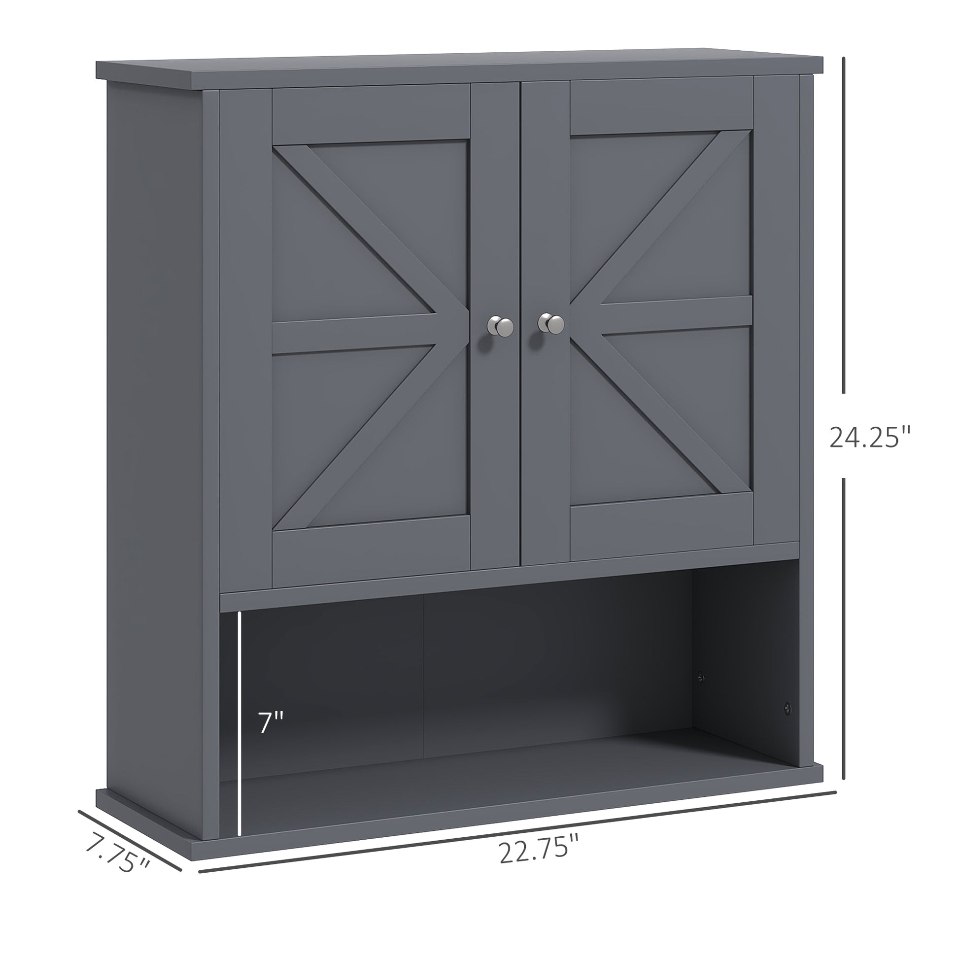 Gray Farmhouse Bathroom Wall Cabinet - Storage & Open Shelf for Living Room
