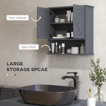 Gray Farmhouse Bathroom Wall Cabinet - Storage & Open Shelf for Living Room
