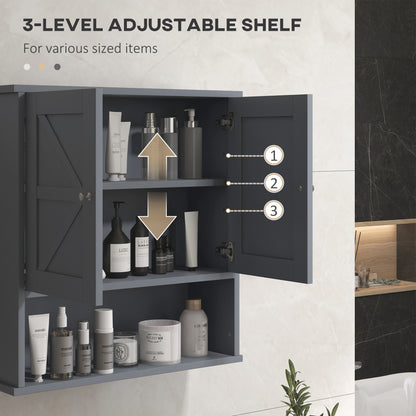 Gray Farmhouse Bathroom Wall Cabinet - Storage & Open Shelf for Living Room