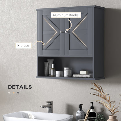 Gray Farmhouse Bathroom Wall Cabinet - Storage & Open Shelf for Living Room