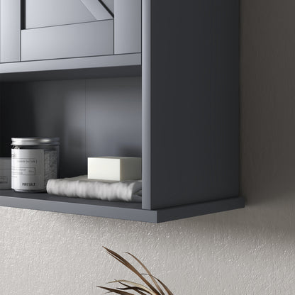 Gray Farmhouse Bathroom Wall Cabinet - Storage & Open Shelf for Living Room