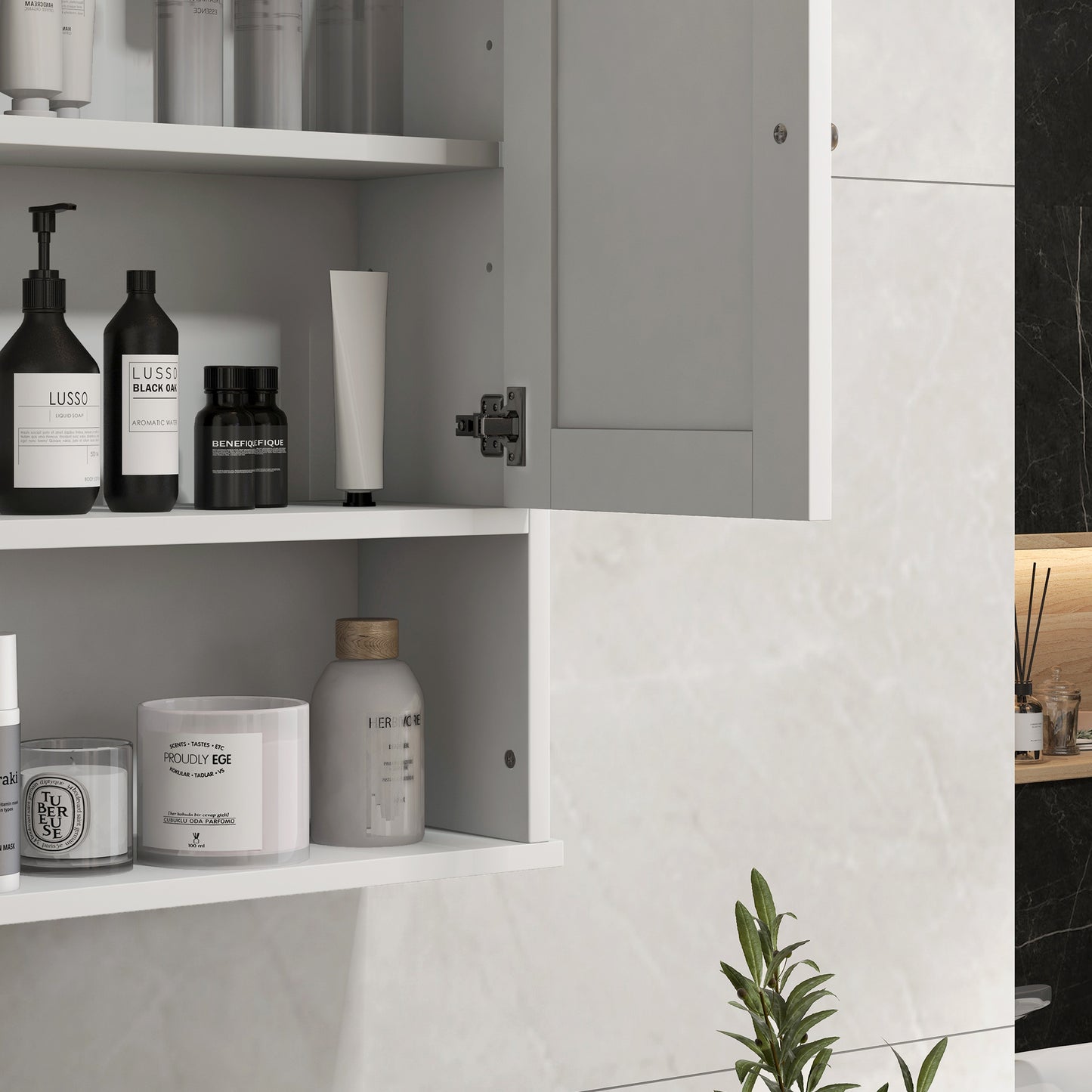 White Bathroom Wall Cabinet - MDF Over Toilet Storage