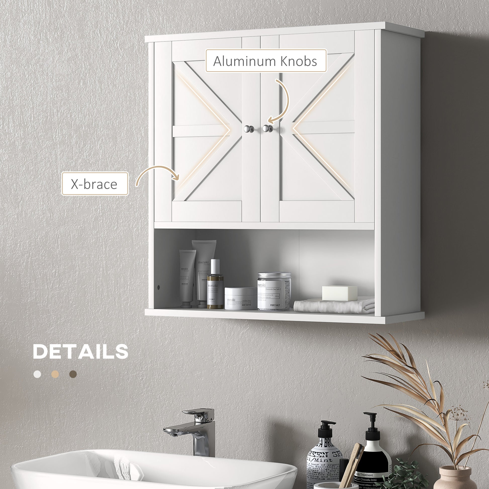 White Bathroom Wall Cabinet - MDF Over Toilet Storage