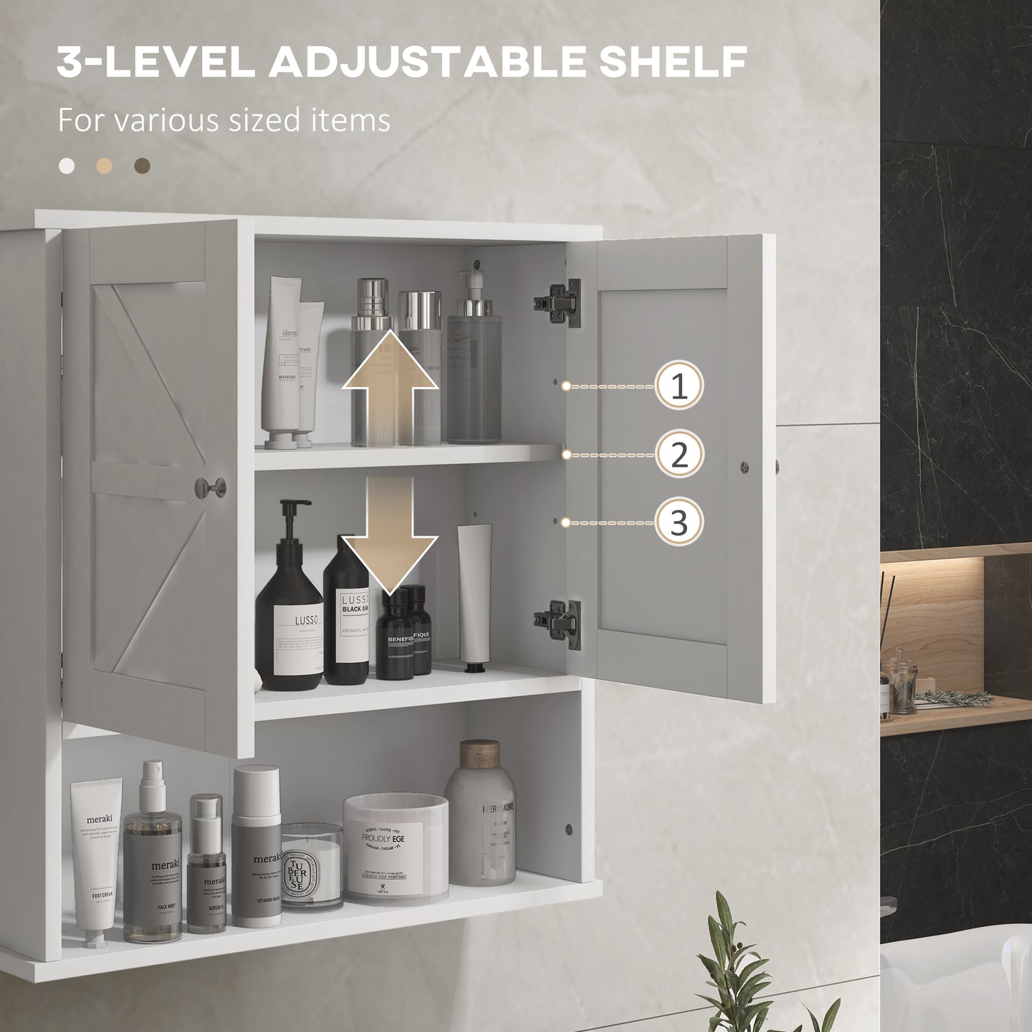 White Bathroom Wall Cabinet - MDF Over Toilet Storage