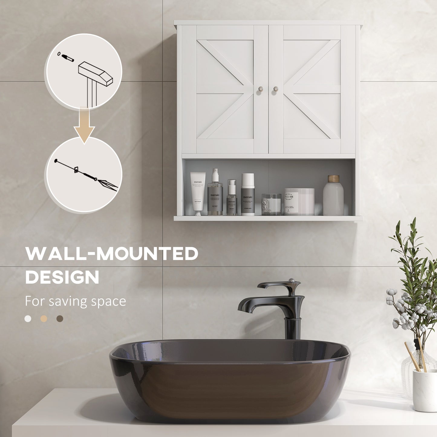 White Bathroom Wall Cabinet - MDF Over Toilet Storage