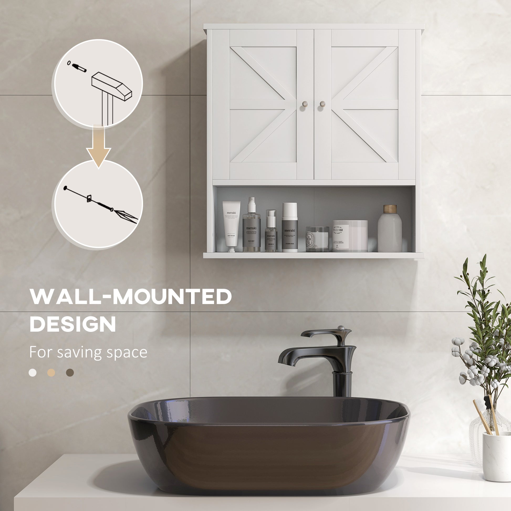 White Bathroom Wall Cabinet - MDF Over Toilet Storage