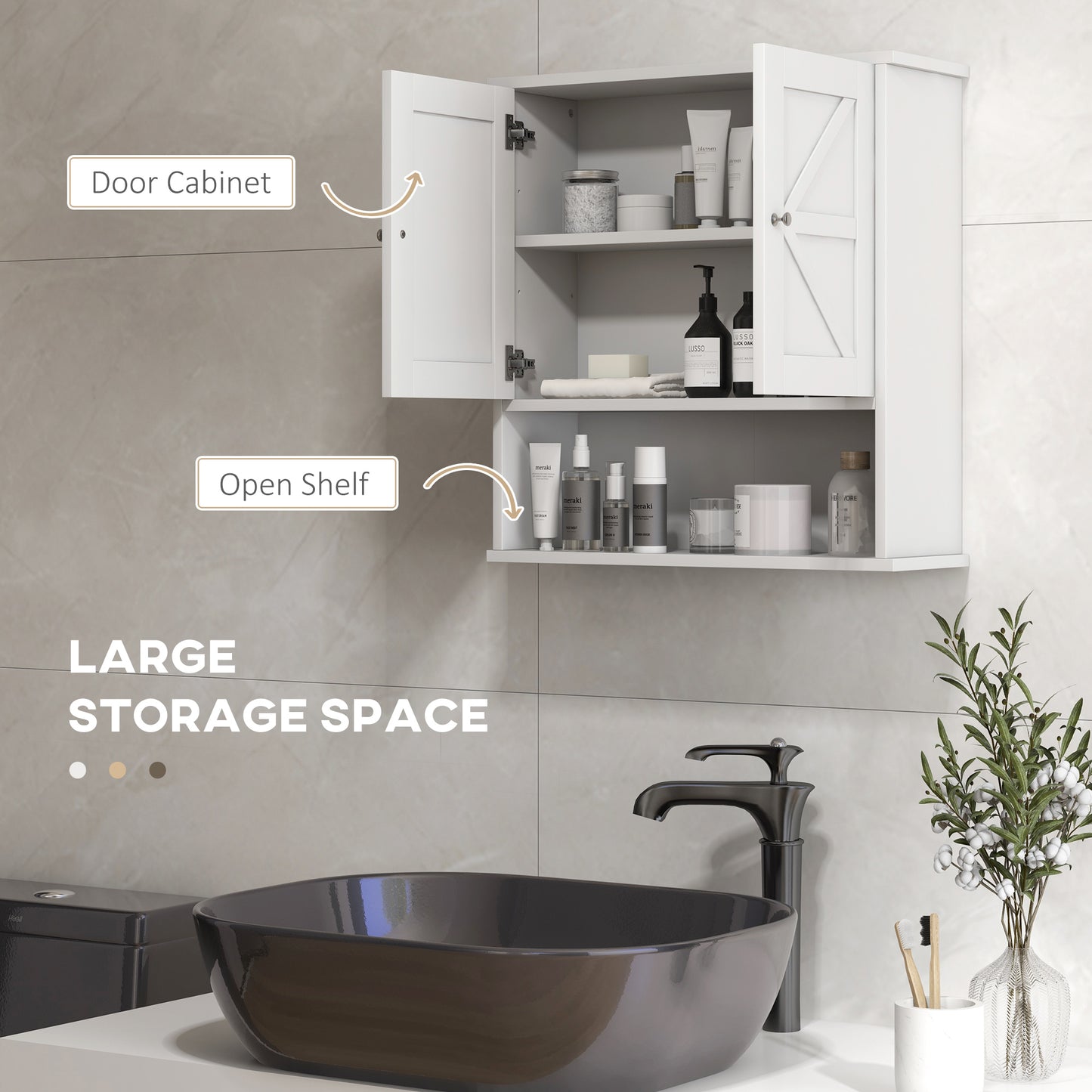 White Bathroom Wall Cabinet - MDF Over Toilet Storage