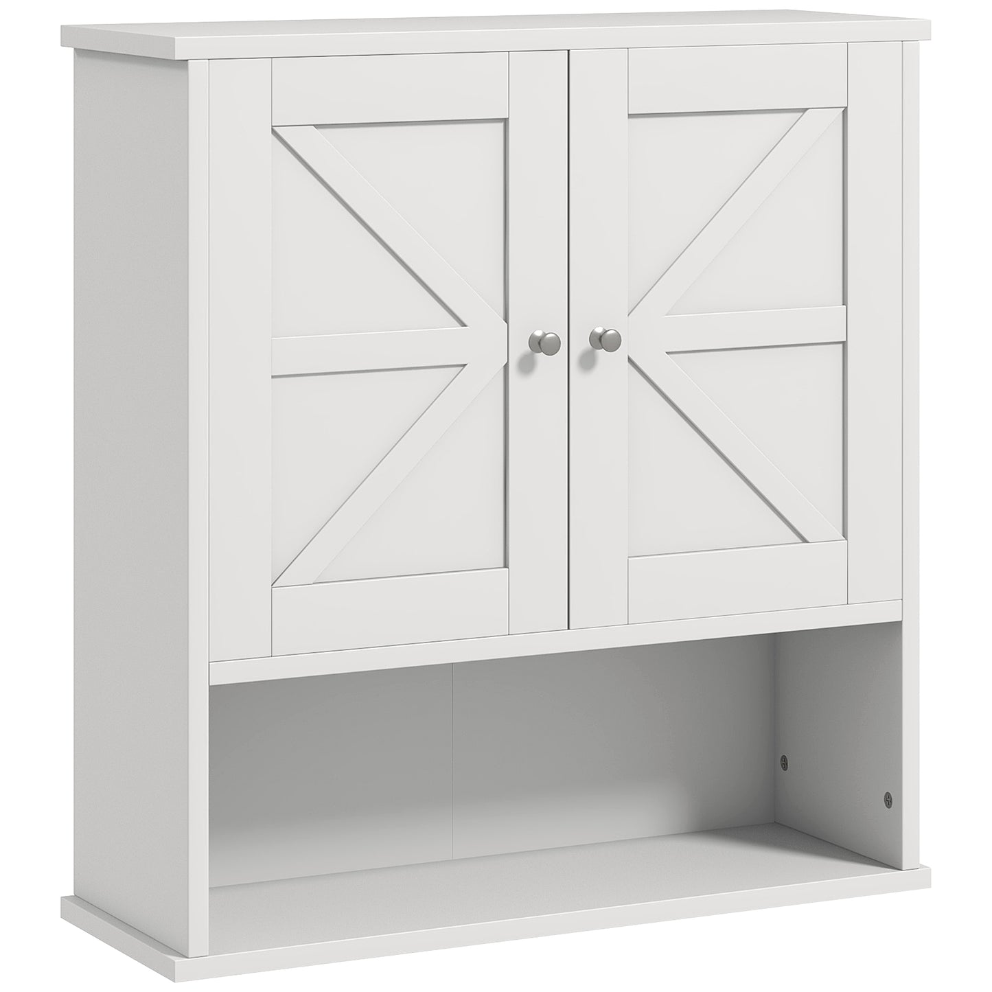 kleankin Farmhouse Bathroom Wall Cabinet, Wall Mounted Medicine Cabinet with Open Shelf & Adjustable Shelf, Storage for Laundry Room, White