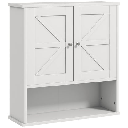 kleankin Farmhouse Bathroom Wall Cabinet, Wall Mounted Medicine Cabinet with Open Shelf & Adjustable Shelf, Storage for Laundry Room, White