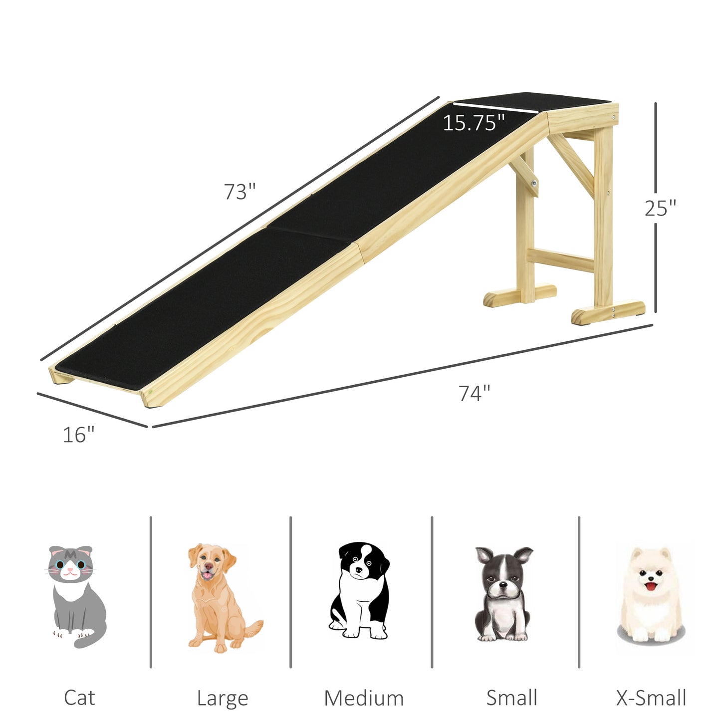 Natural Wood Dog Ramp for Bed - 74" Long