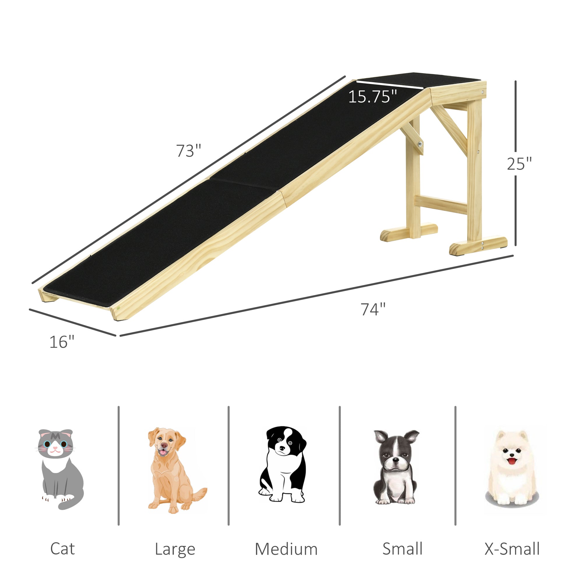 Natural Wood Dog Ramp for Bed - 74" Long