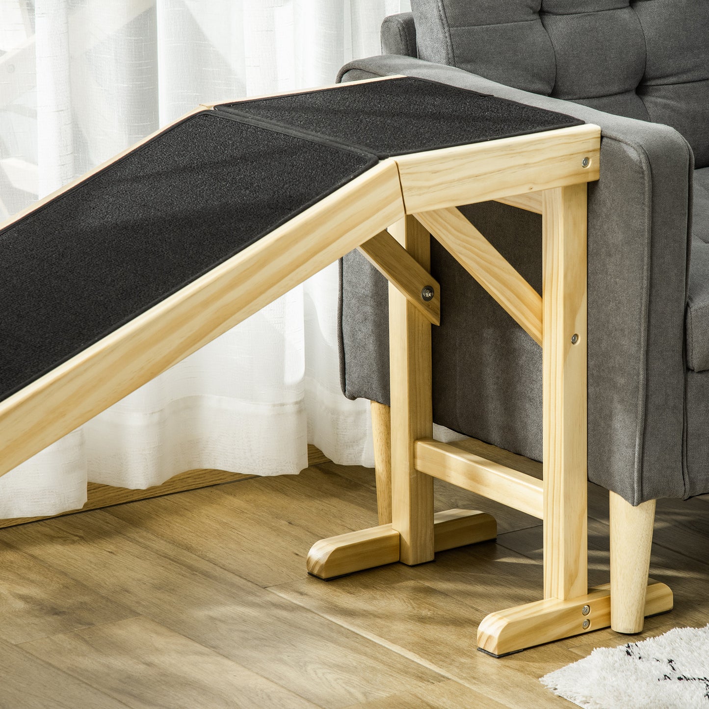 Natural Wood Dog Ramp for Bed - 74" Long