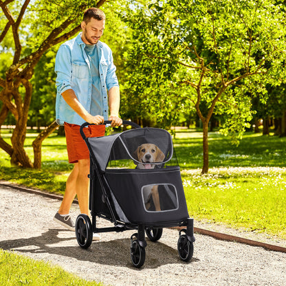 Large Dog Stroller Gray Steel Frame - Foldable Pet Walker