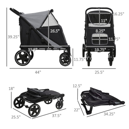 Large Dog Stroller Gray Steel Frame - Foldable Pet Walker