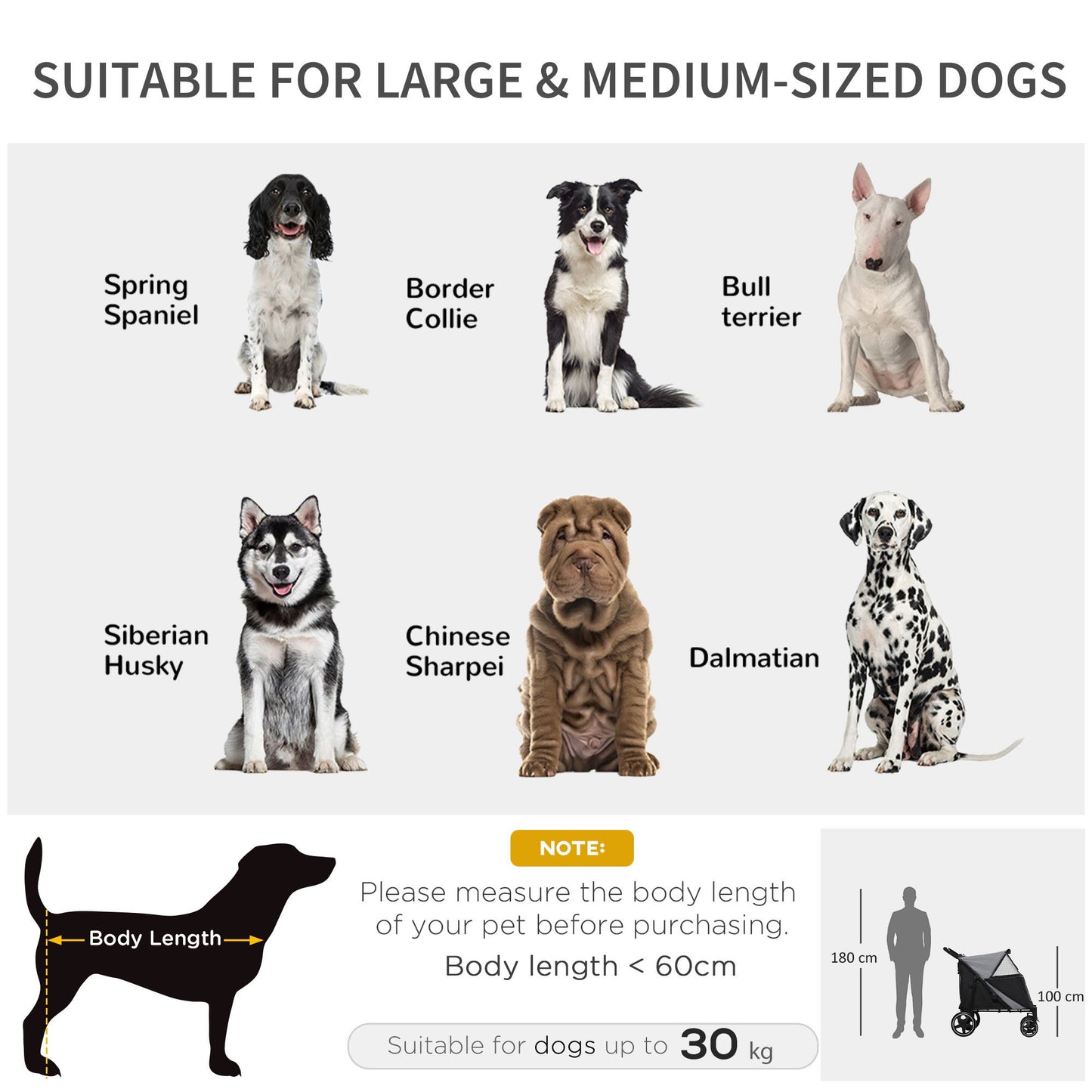 Large Dog Stroller Gray Steel Frame - Foldable Pet Walker