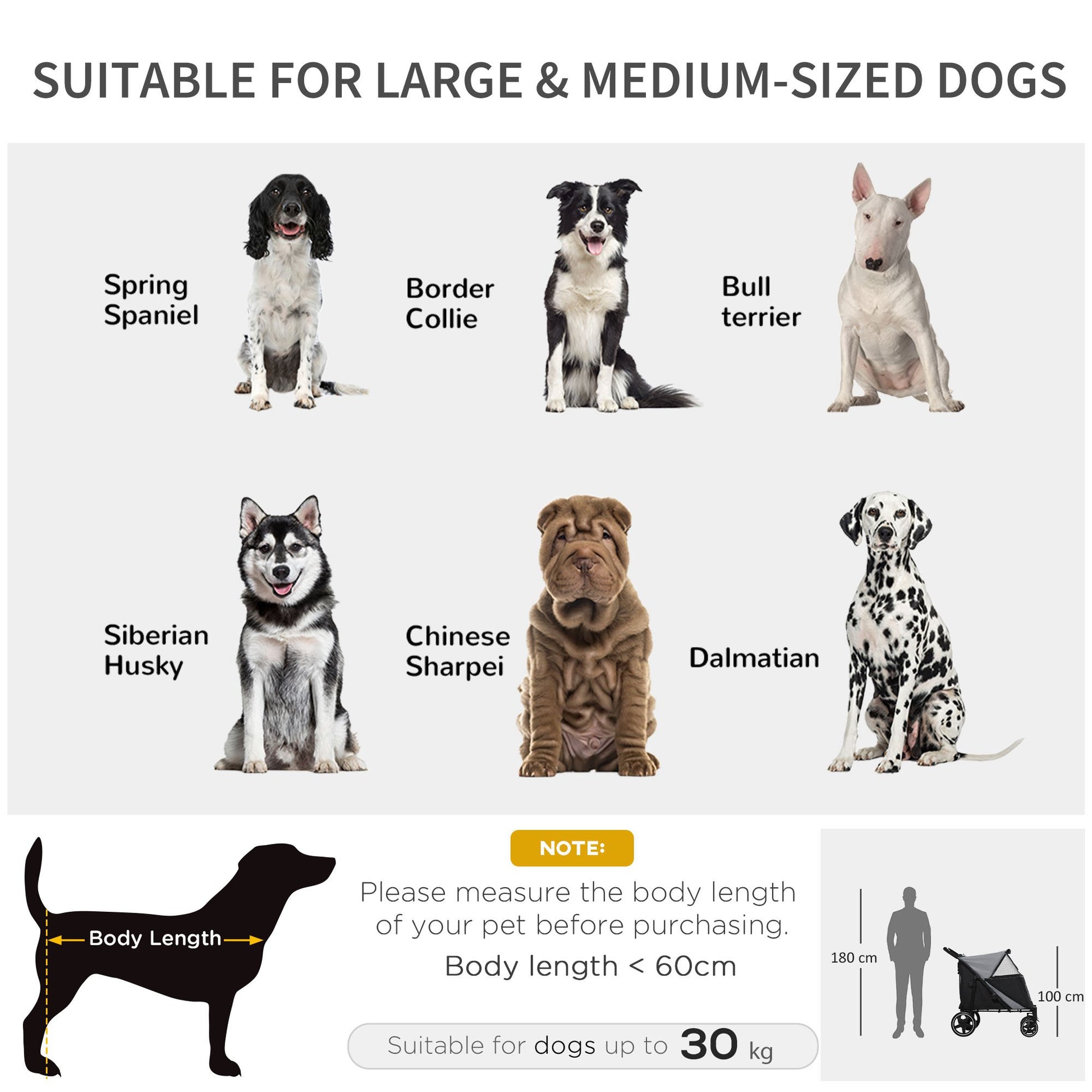 Large Dog Stroller Gray Steel Frame - Foldable Pet Walker
