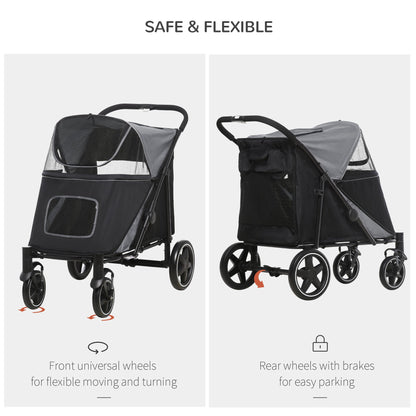 Large Dog Stroller Gray Steel Frame - Foldable Pet Walker