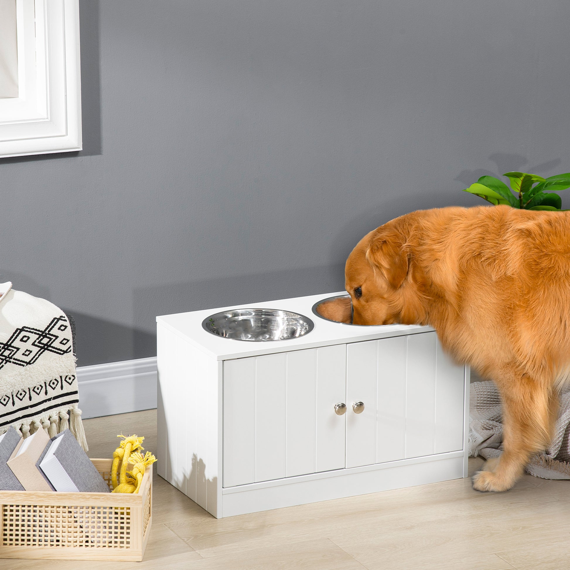 Large White Steel Dog Bed with Storage Cabinet