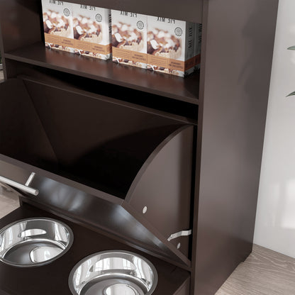 PawHut Pet Feeder Station - Brown Storage Cabinet with Bowls