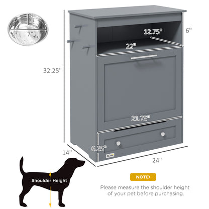 Gray MDF Pet Feeder Station - Dog Food Storage