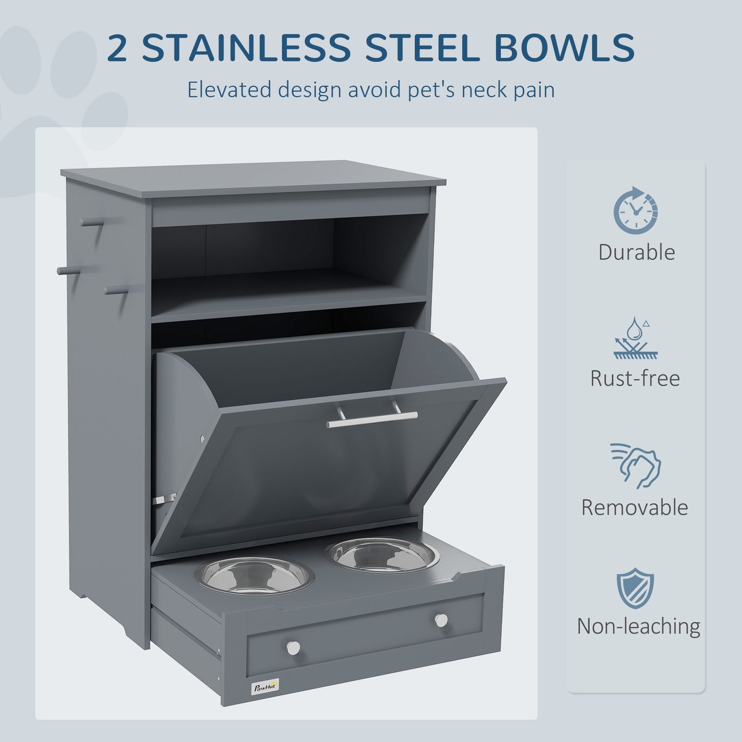 Gray MDF Pet Feeder Station - Dog Food Storage