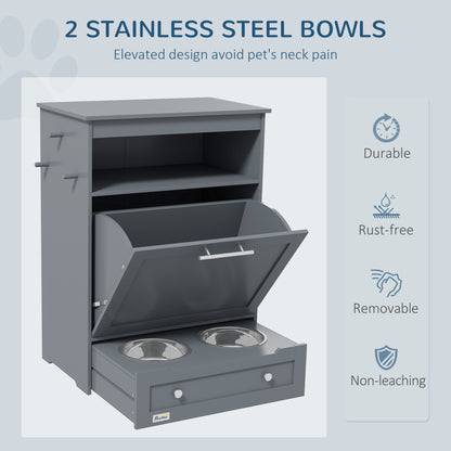 Gray MDF Pet Feeder Station - Dog Food Storage