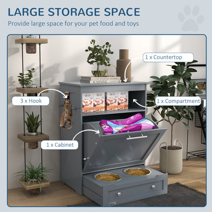 Gray MDF Pet Feeder Station - Dog Food Storage