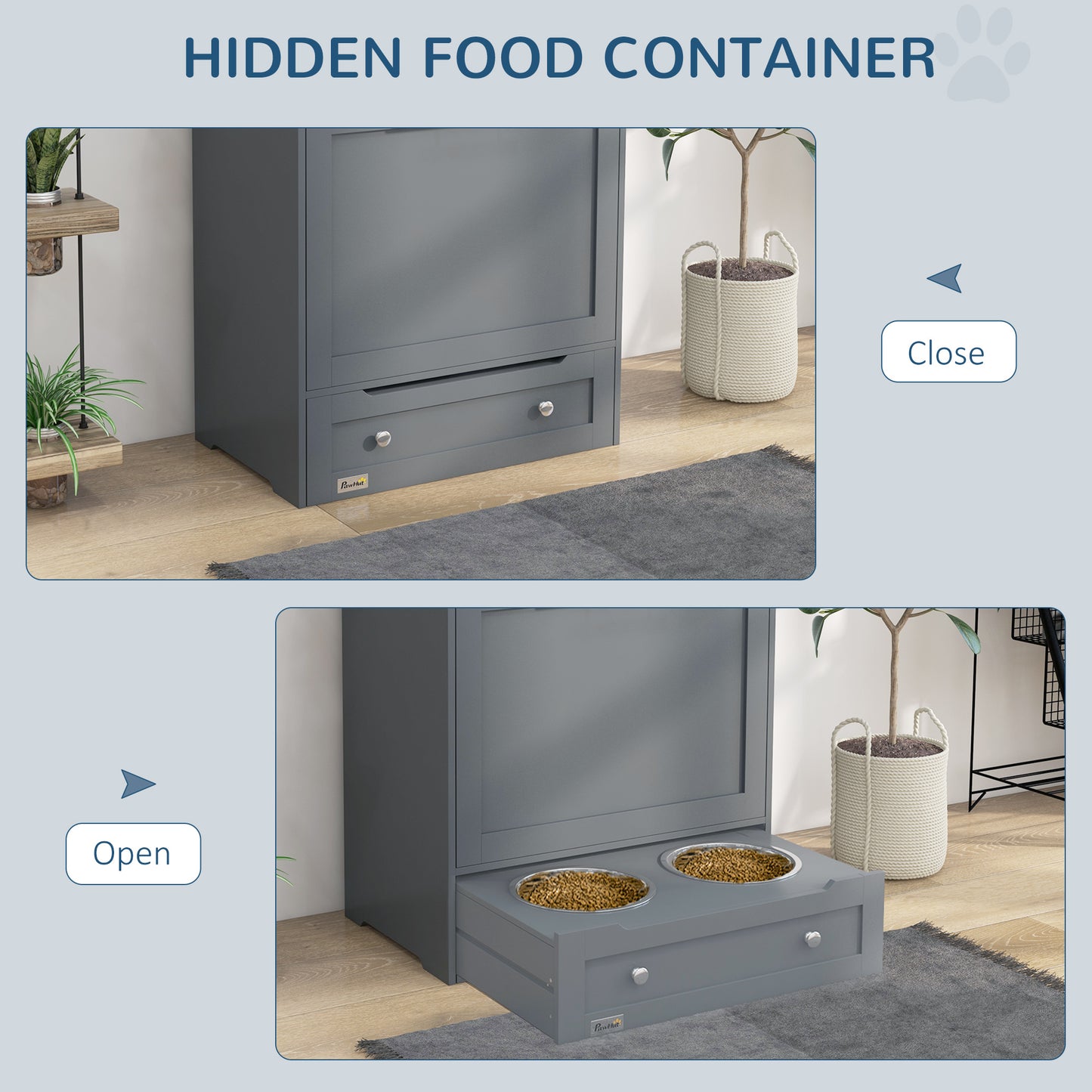 Gray MDF Pet Feeder Station - Dog Food Storage